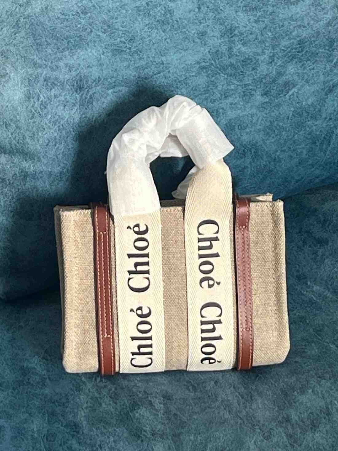 Chloe Tote Bag Woody Linen Canvas Beige