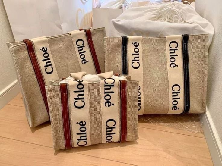 Chloe Tote Bag Woody Linen Canvas Beige