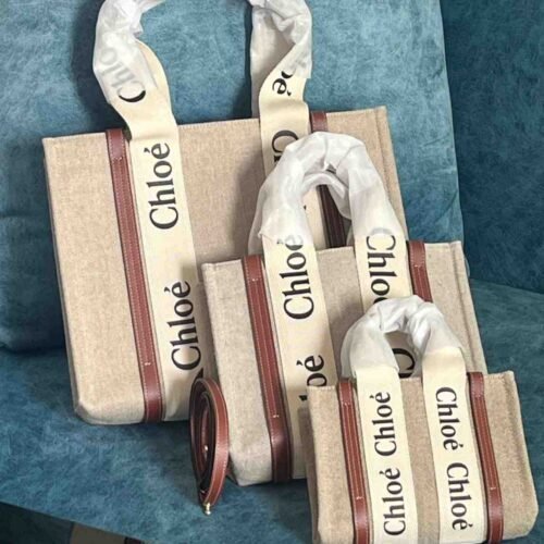 Chloe Tote Bag Woody Linen Canvas Beige