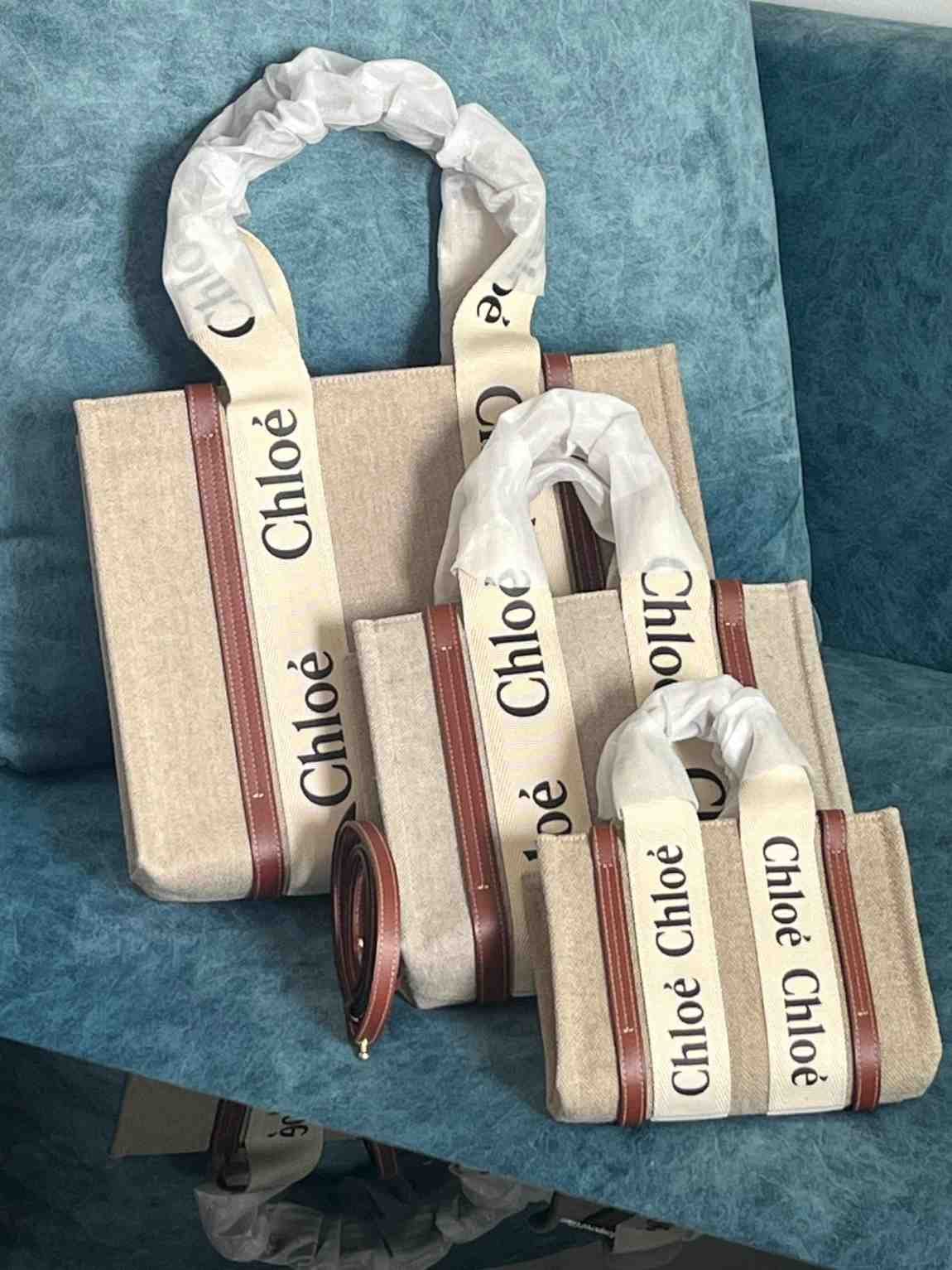 Chloe Tote Bag Woody Linen Canvas Beige