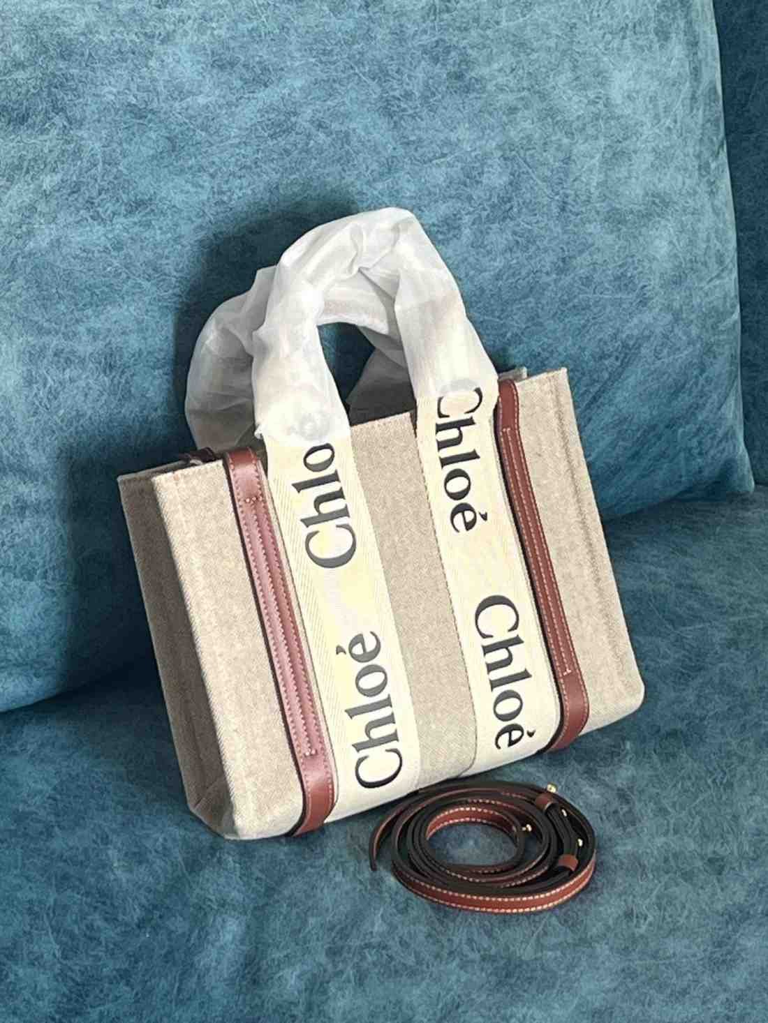 Chloe Tote Bag Woody Linen Canvas Beige