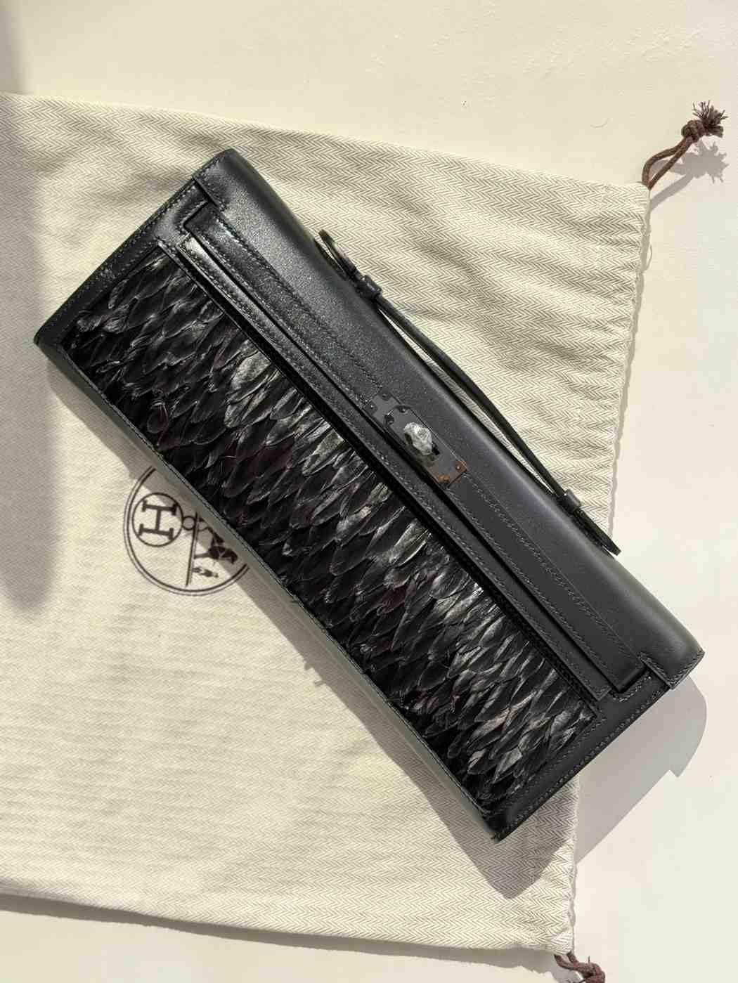 Hermes Kelly Cut Clutch So-Black Calf Leather