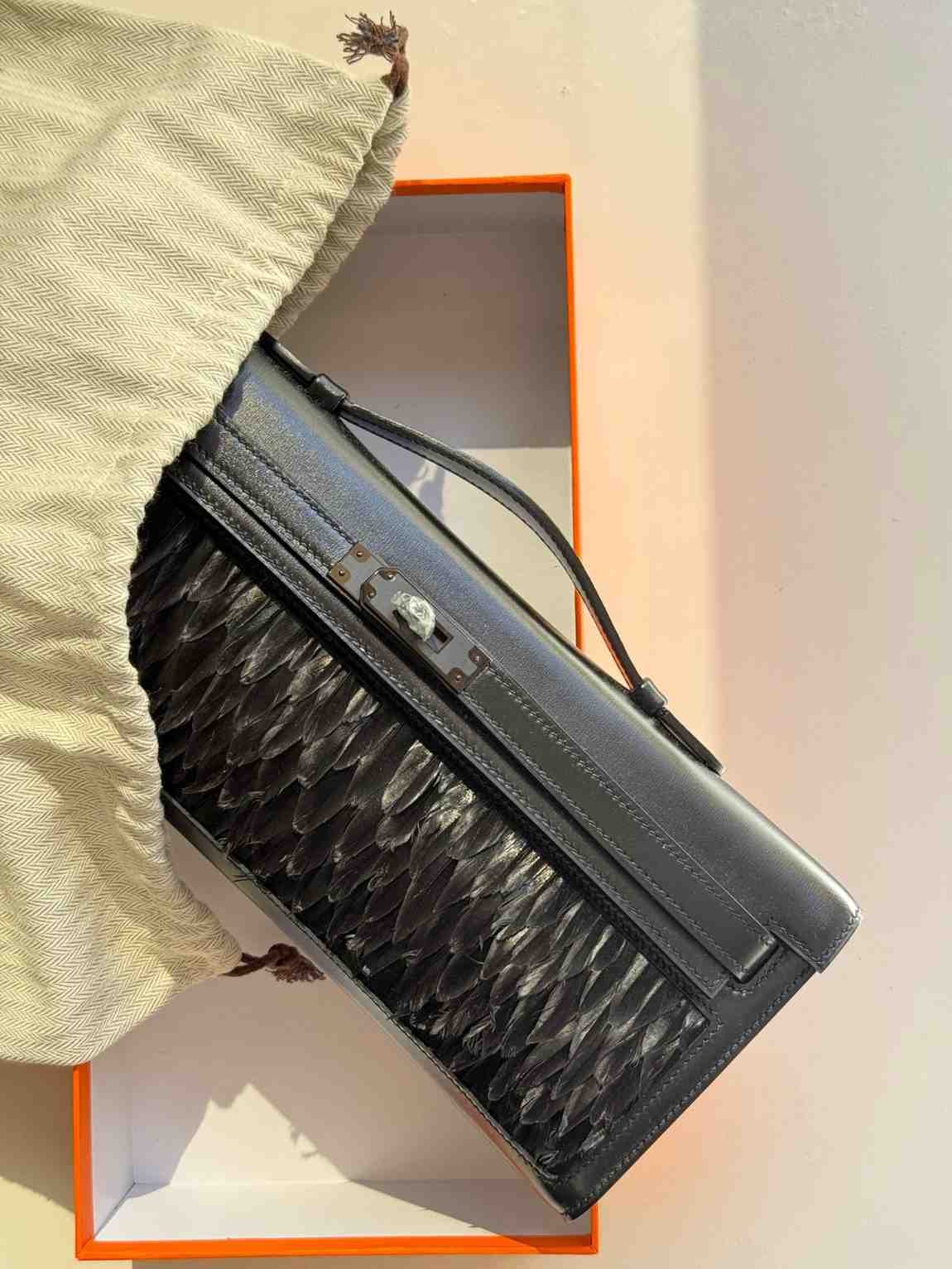 Hermes Kelly Cut Clutch So-Black Calf Leather