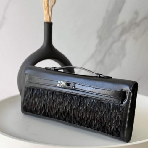 Hermes Kelly Cut Clutch So-Black Calf Leather