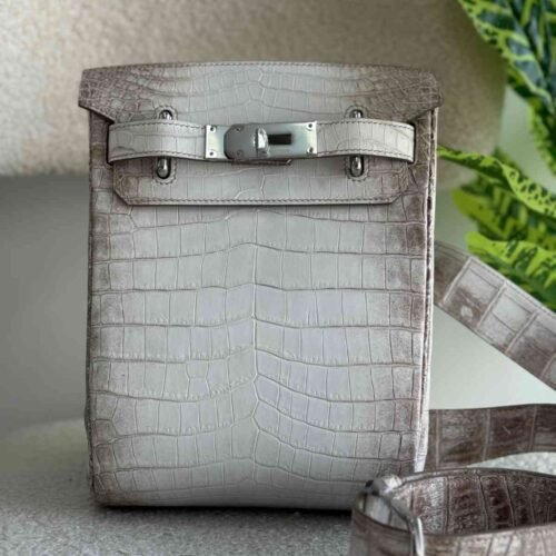 Hermes Backpack Hac a Dos Crocodile Leather White Grey