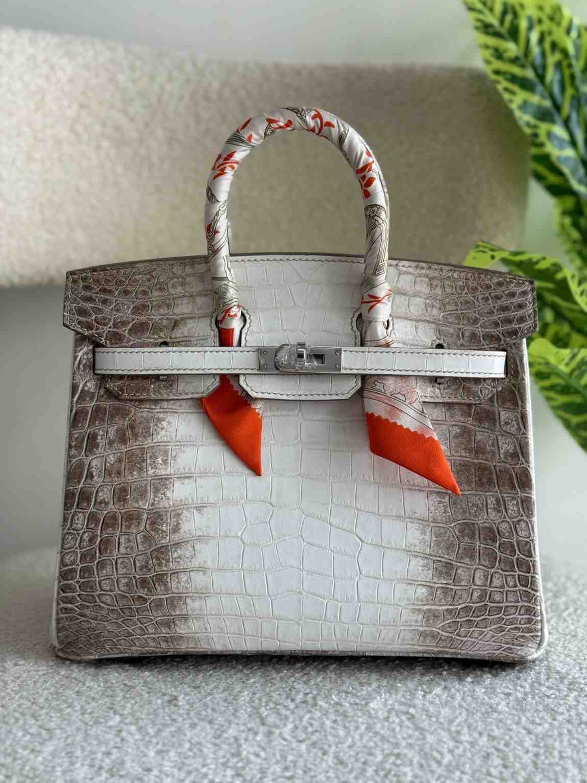 Hermes Birkin 30 Himalaya Crocodile Leather Bag White grey