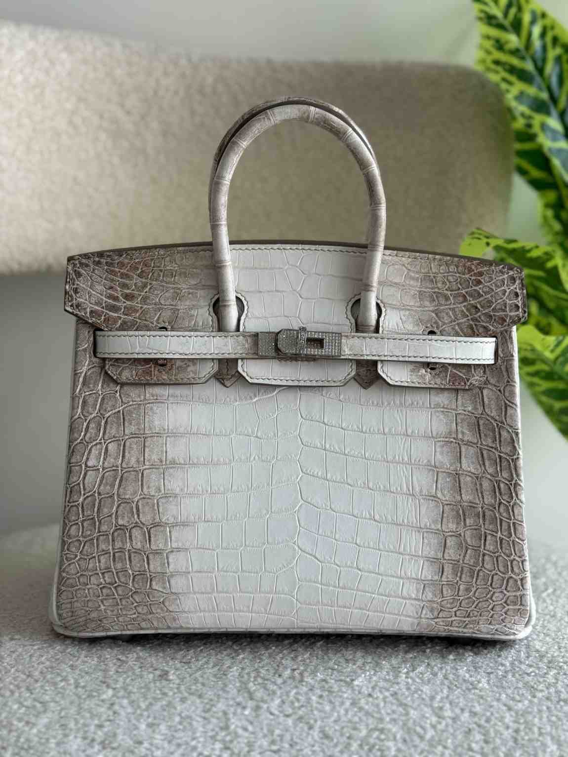 Hermes Birkin 30 Himalaya Crocodile Leather Bag White grey