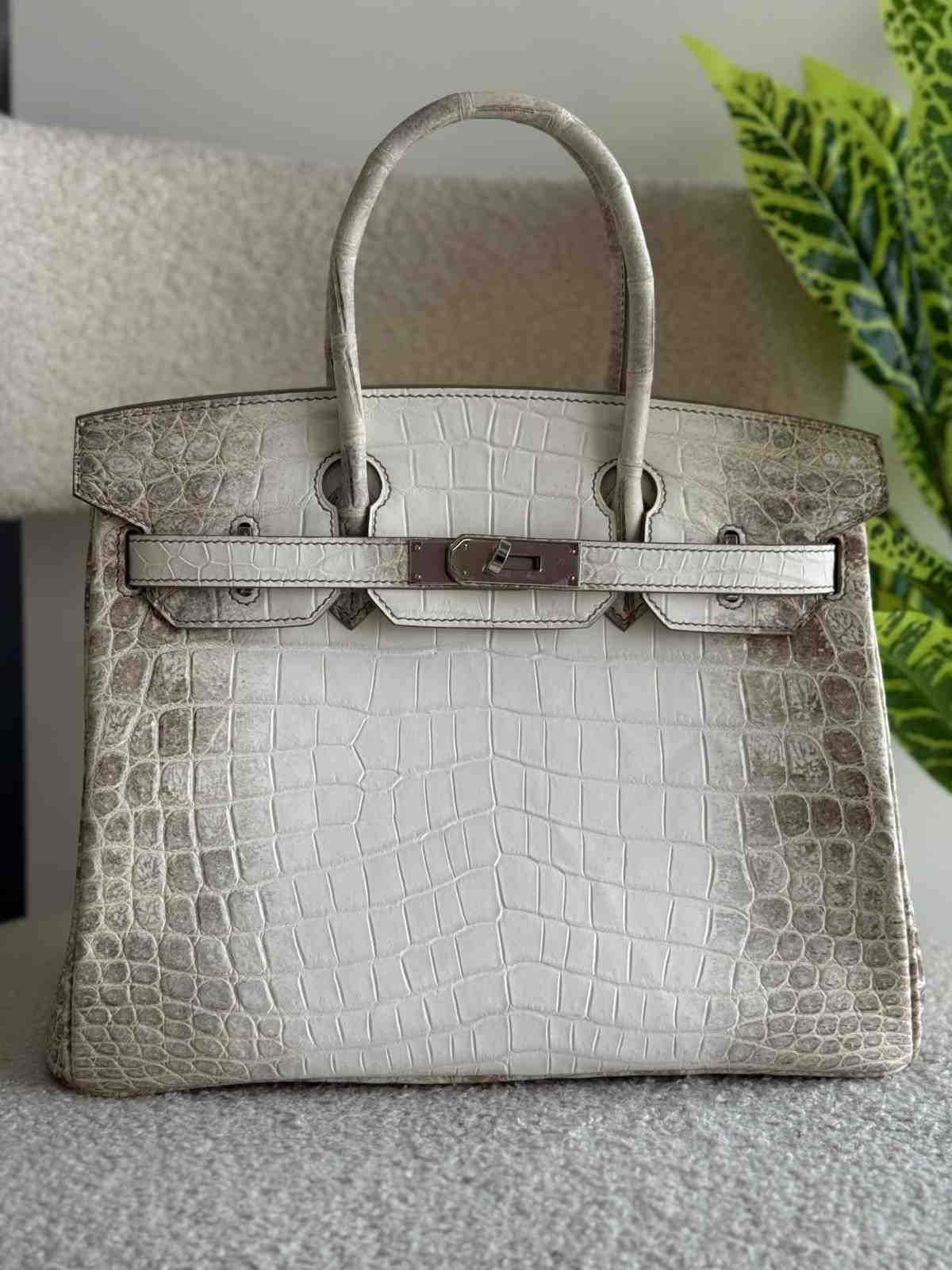 Hermes Birkin 30 Himalaya Crocodile Leather Bag White grey