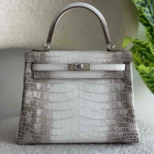 Hermes Kelly Bag Himalaya Niloticus Crocodile White grey