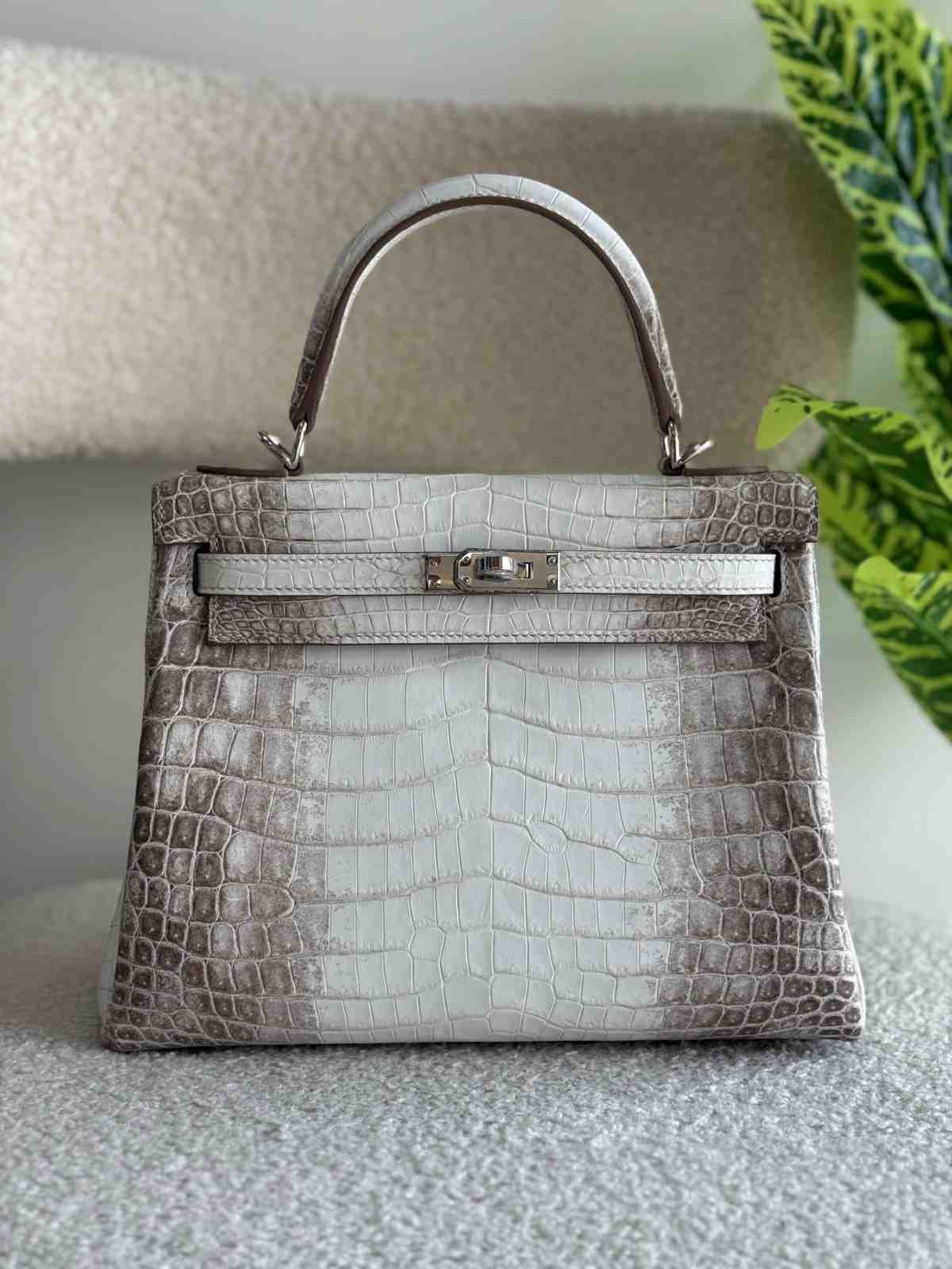 Hermes Kelly Bag Himalaya Niloticus Crocodile White grey