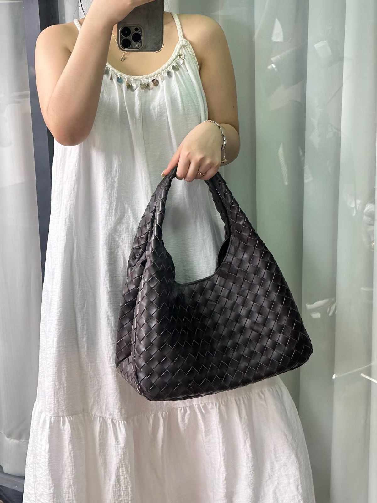 BOTTEGA VENETA Intrecciato Shoulder Bag Campana Dark brown