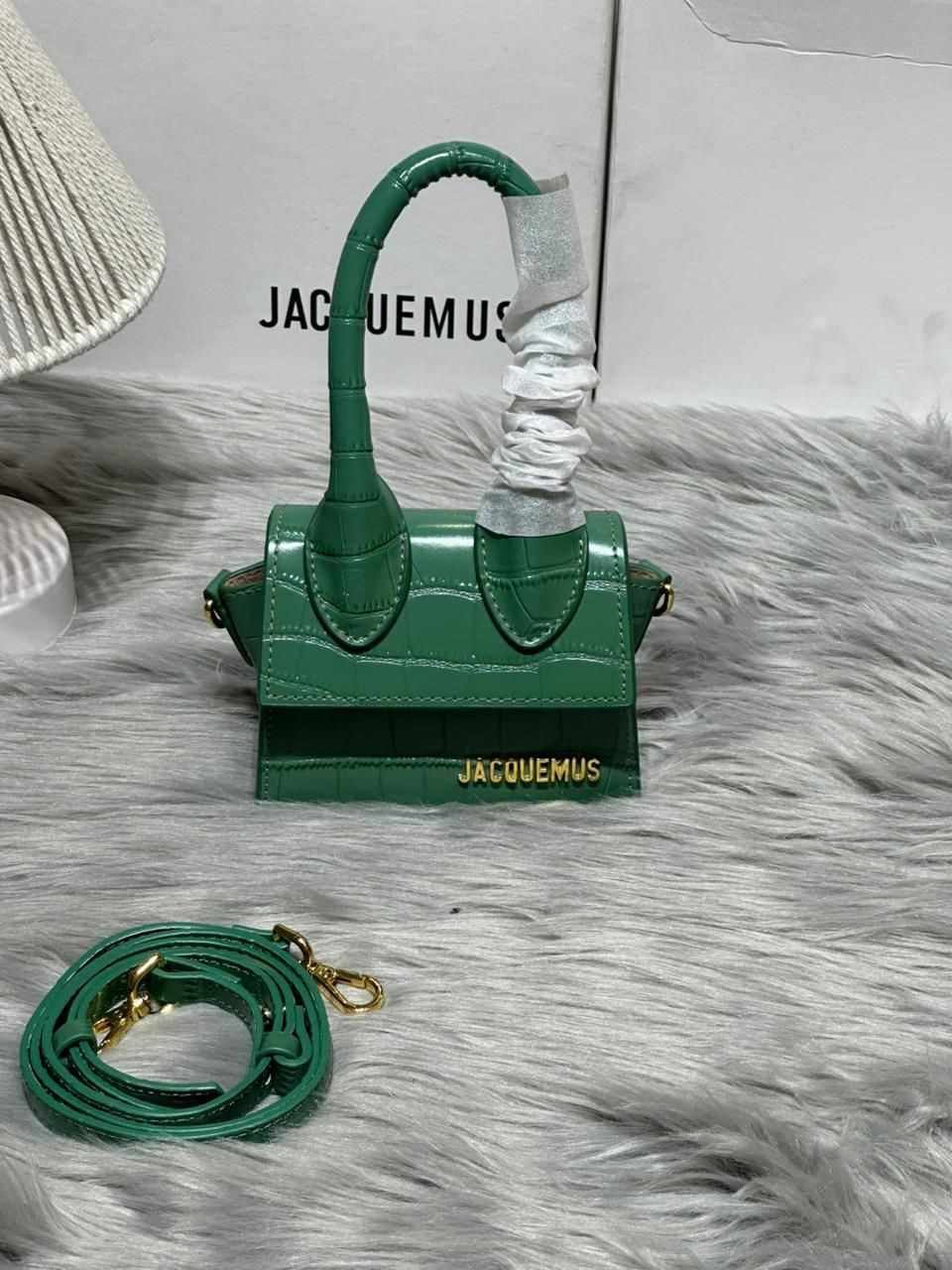 Jacquemus Mini Le Chiquito Bag Croc Leather Green