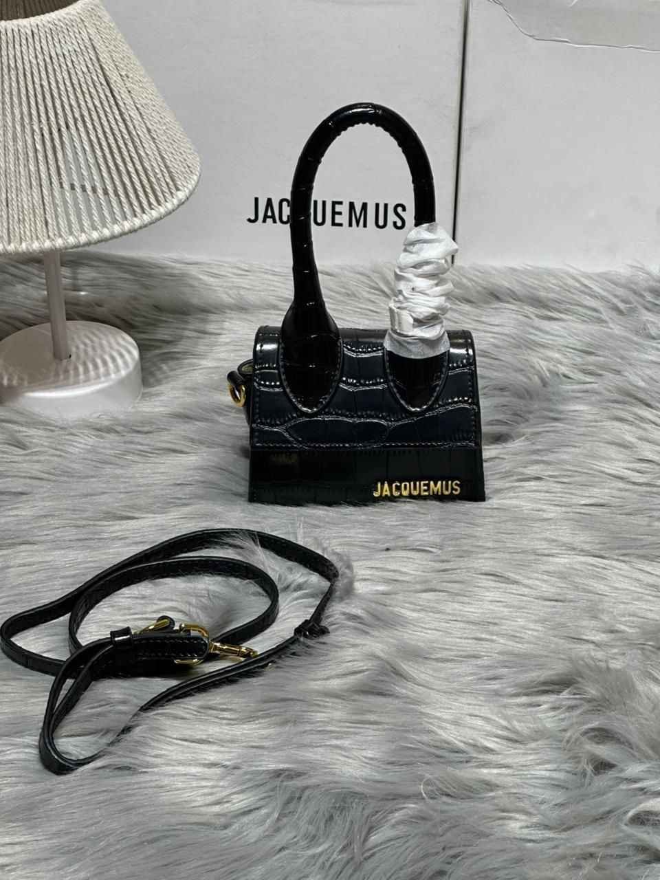 Jacquemus Mini Le Chiquito Bag Croc Leather Black