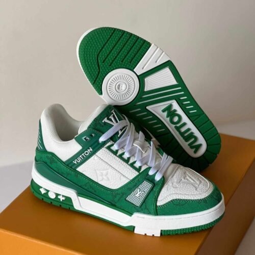 LV Trainer Sneakers Green Monogram Denim
