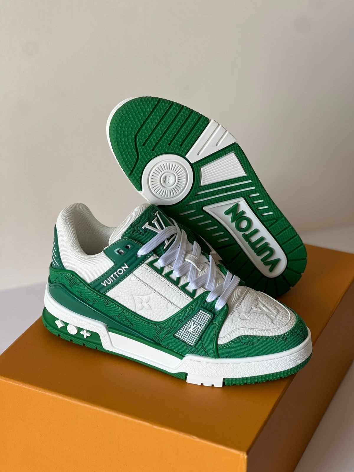 LV Trainer Sneakers Green Monogram Denim