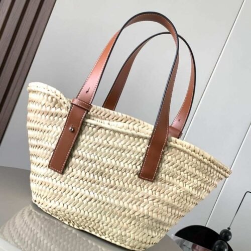 Loewe Basket Bag Palm Leaf And Calfskin Beige