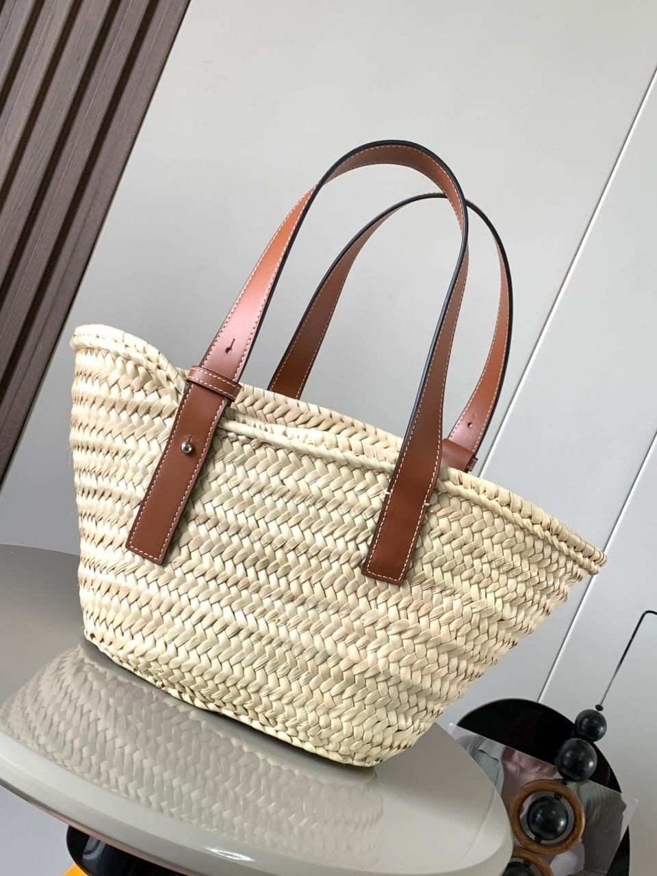 Loewe Basket Bag Palm Leaf And Calfskin Beige