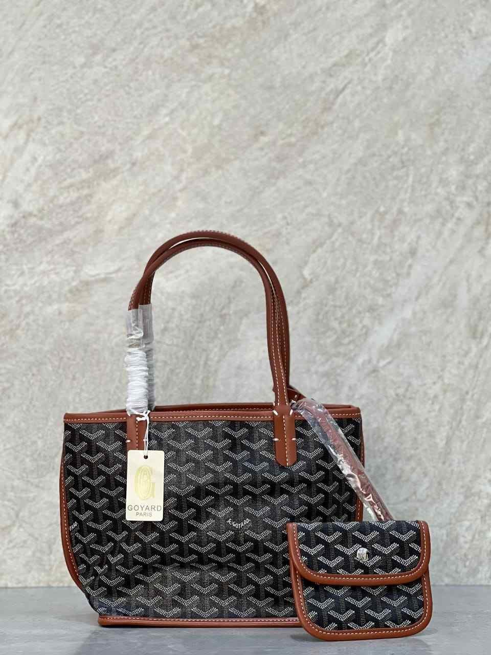 Goyard Anjou Mini Tote Bag Goyardine Canvas Black & brown