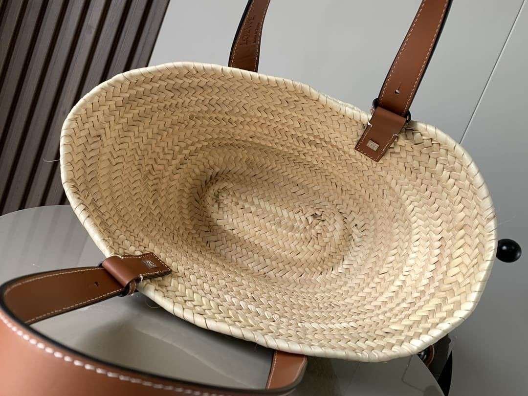 Loewe Basket Bag Palm Leaf And Calfskin Beige