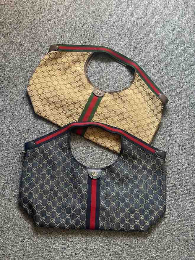 Gucci Tote Bag Giglio GG Monogram Canvas Brown & Blue