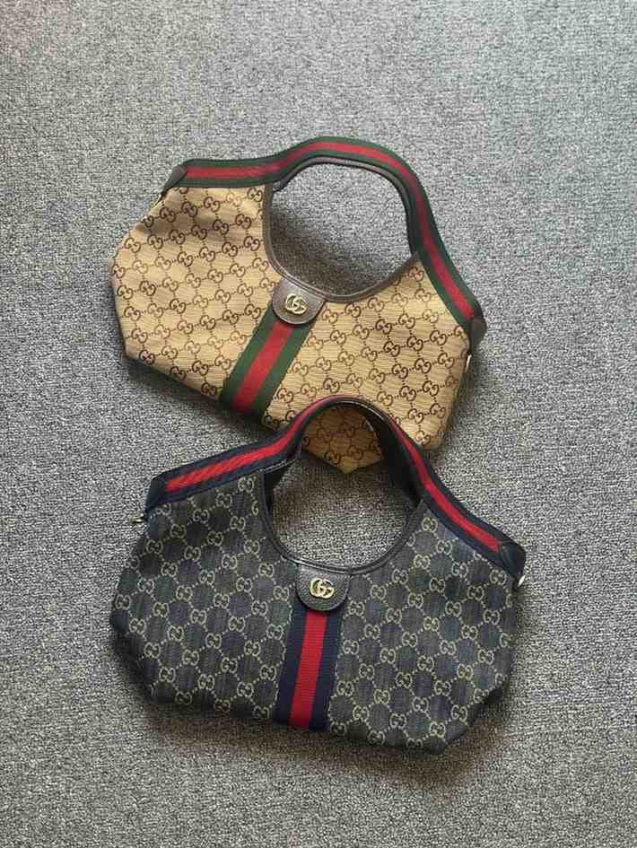 Gucci Tote Bag Giglio GG Monogram Canvas Brown & Blue