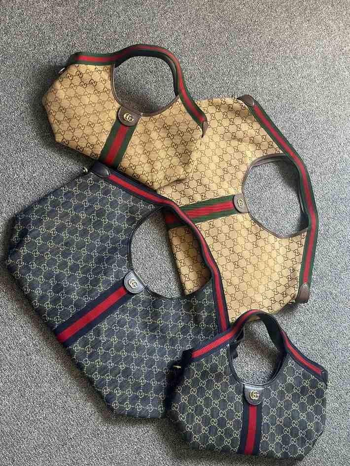 Gucci Tote Bag Giglio GG Monogram Canvas Brown & Blue
