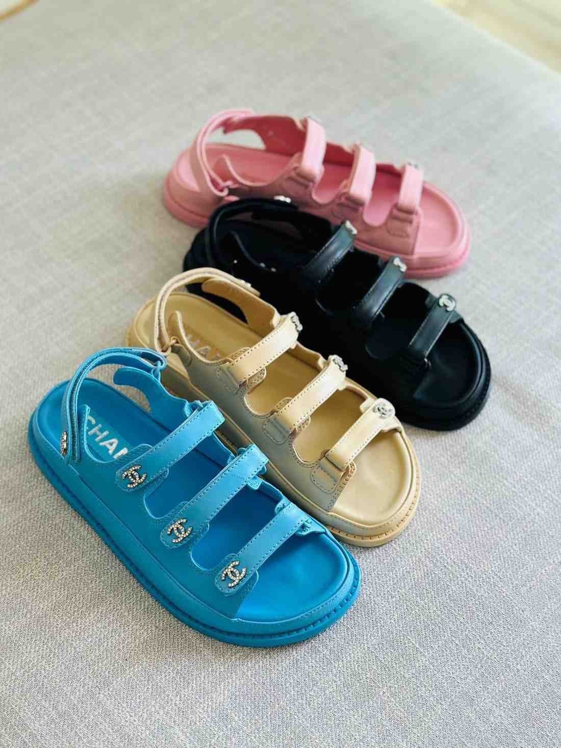 Chanel Dad Sandals Crystal CC Velcro