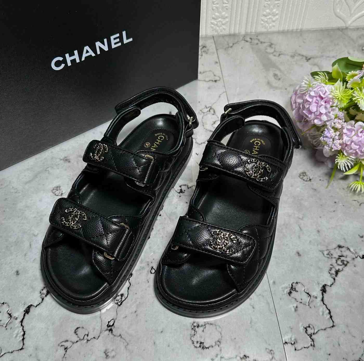 Chanel Dad Sandal CC Quilted Calfskin Black