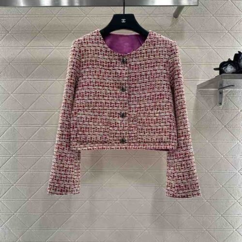 Chanel Tweed Jacket Wool Pink