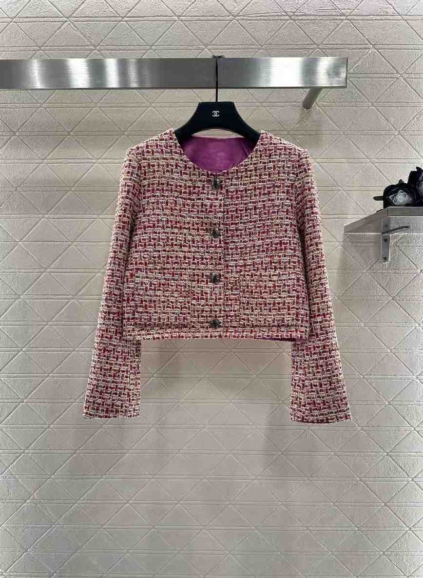Chanel Tweed Jacket Wool Pink