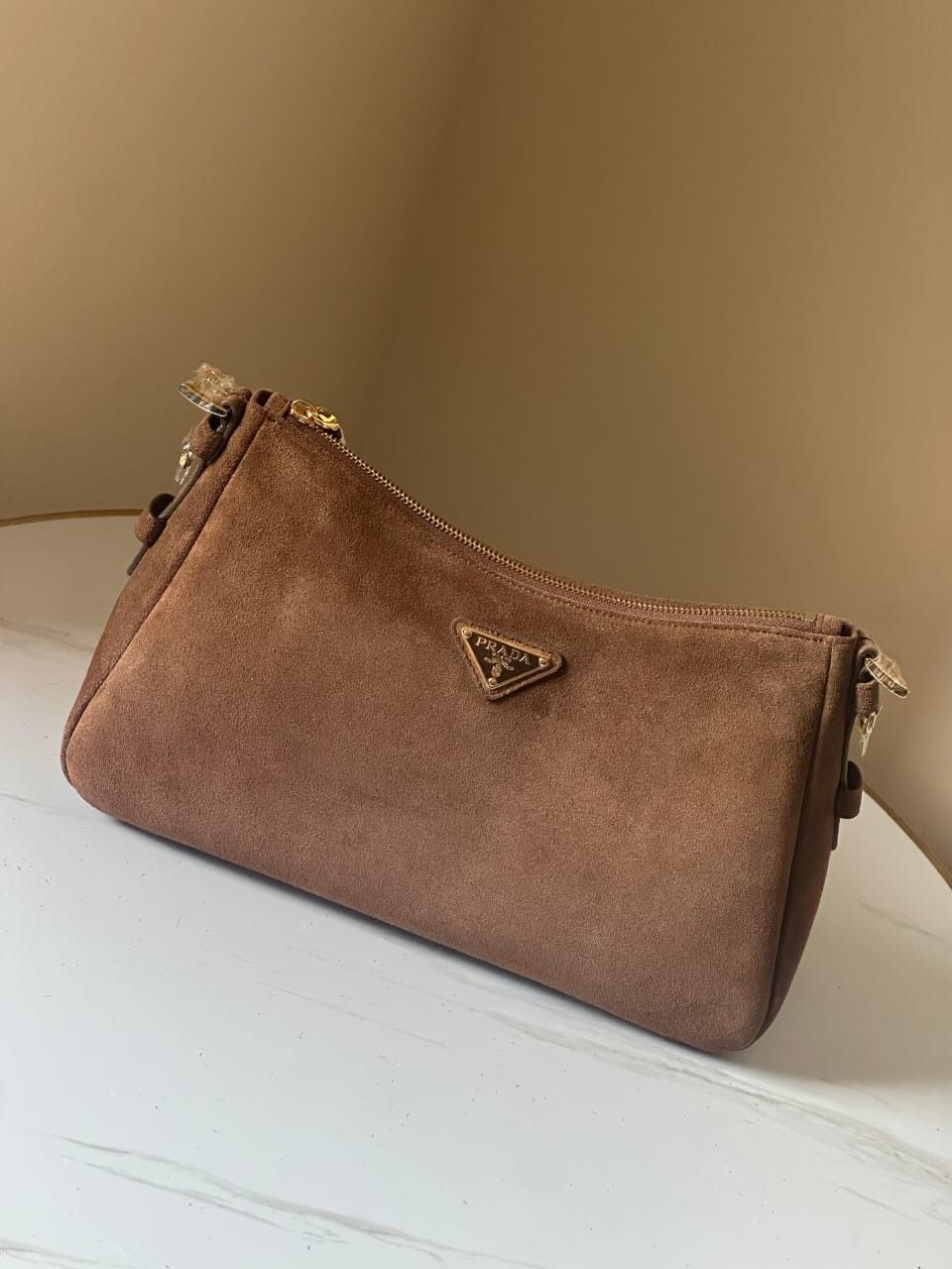 Prada Shoulder Bag Aimee Medium Leather Dark Brown