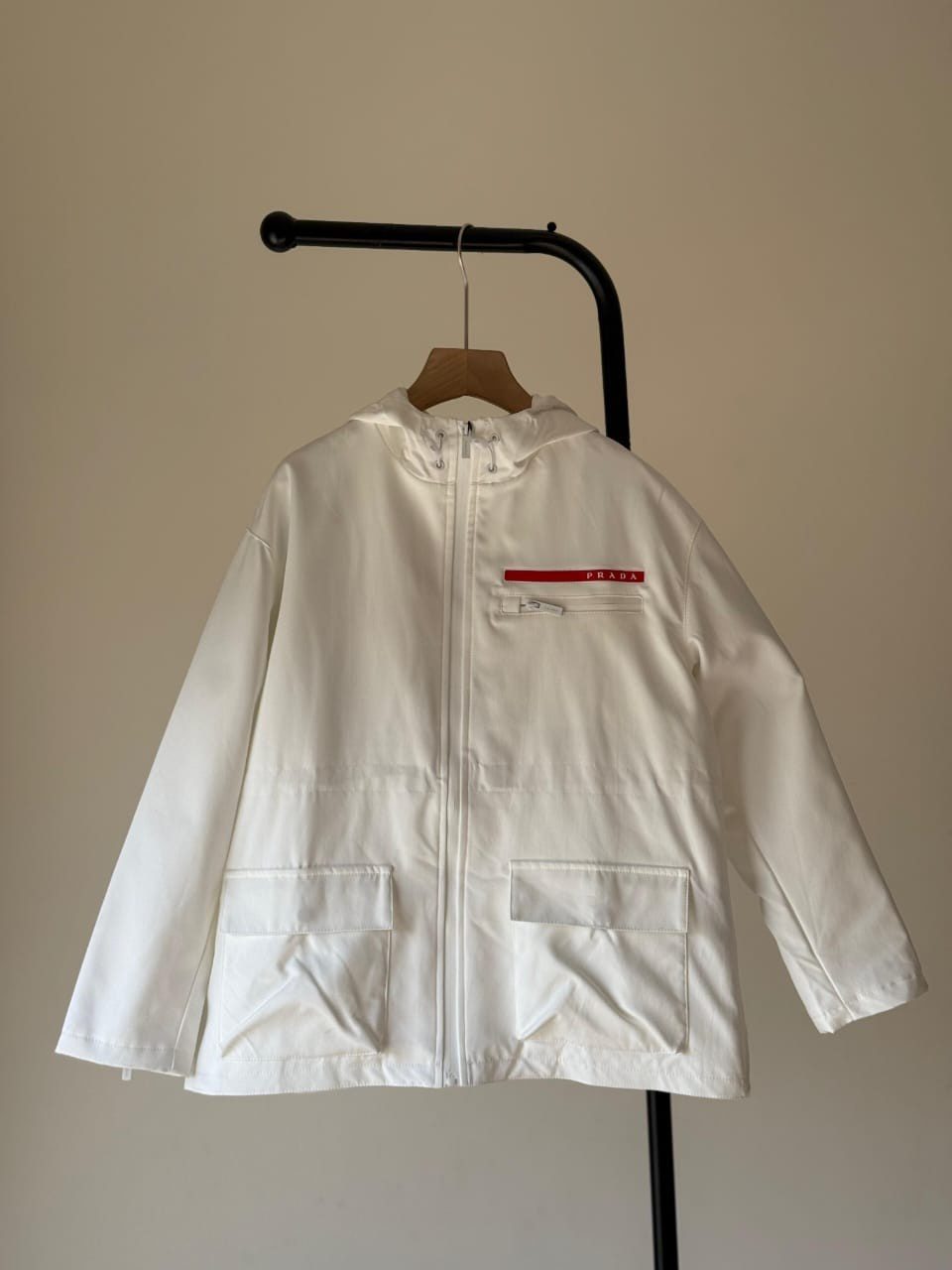 Prada Jacket Hooded Re-nylon Logo Stripe White