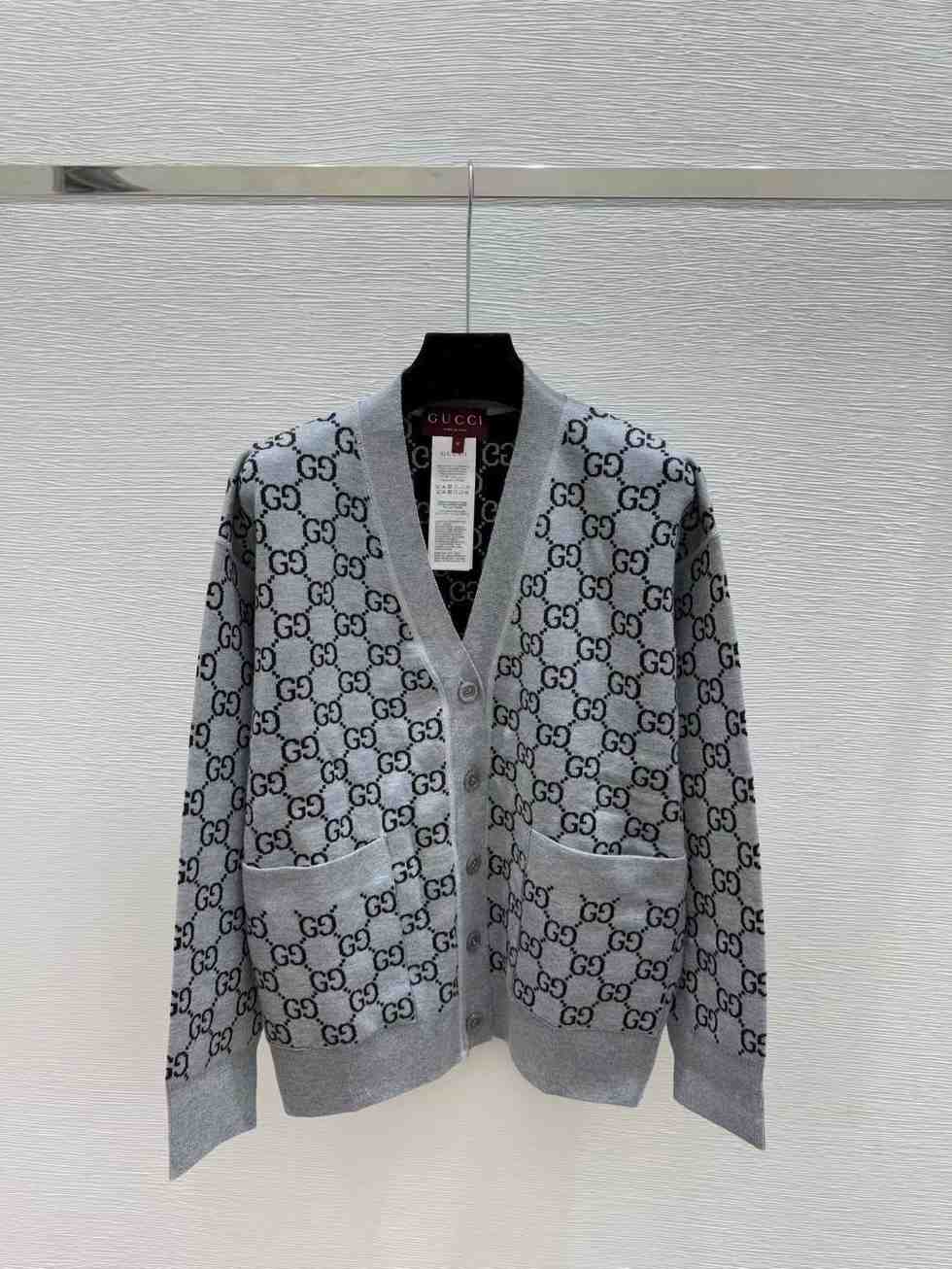 Gucci Cardigan Reversible GG Wool Jacquard Grey