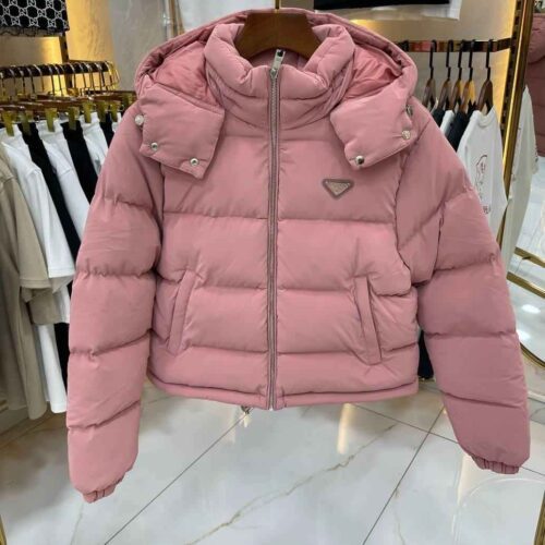 Home 30 Prada Puffer Jacket Detachable Hood Pink